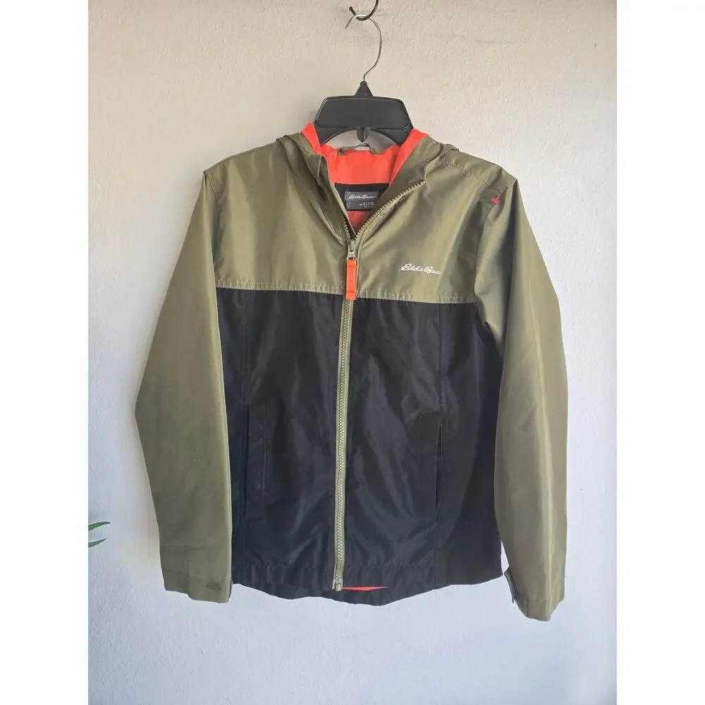 Eddie‎ Bauer Kids Colorblock Hooded Windbreaker Jacket Olive Black S 7/8